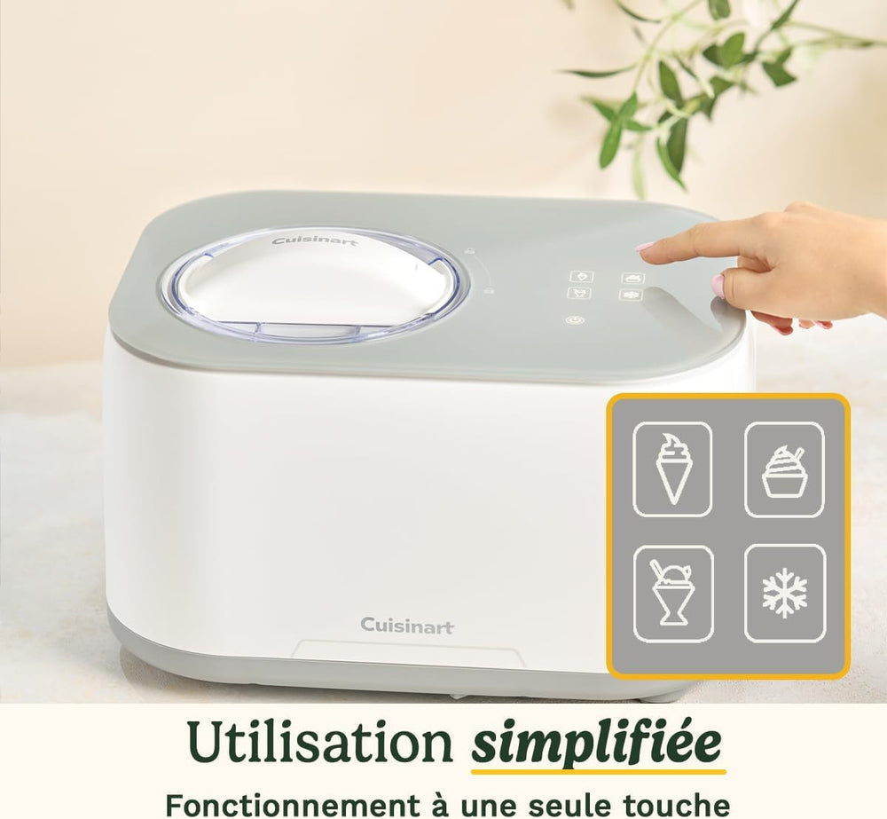 Cuisinart Sorbetière - Fait de la crème glacée, du gelato, du sorbet et du yogourt glacé en 40 minutes - Desserts maison - Facile à utiliser - Acier inoxydable - ICE100BCU