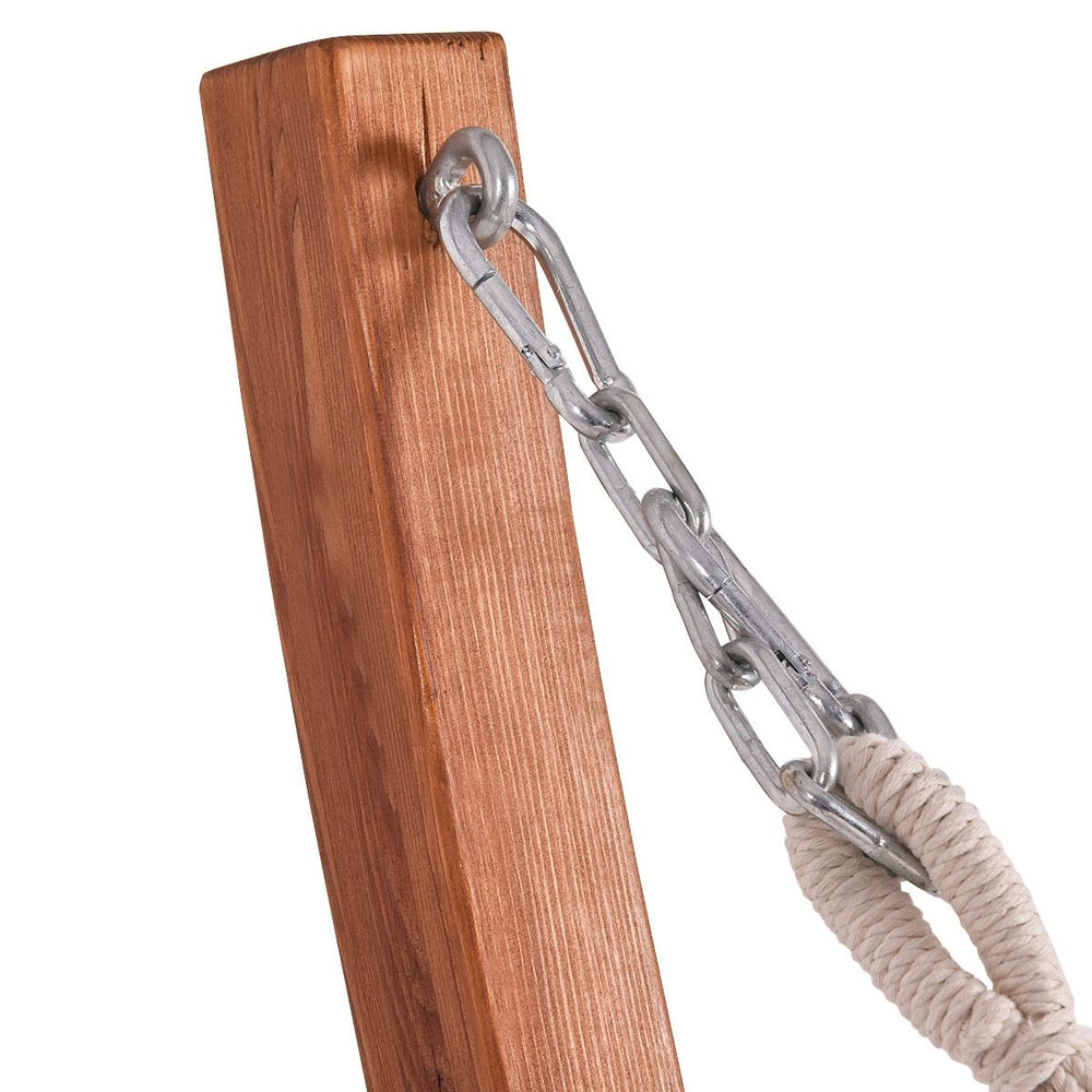 Hamac 1 Place 200x100cm avec Support en Bois de Mélèze Russe Capacité 120kg en Polyester Métal 313x115x120cm Naturel -