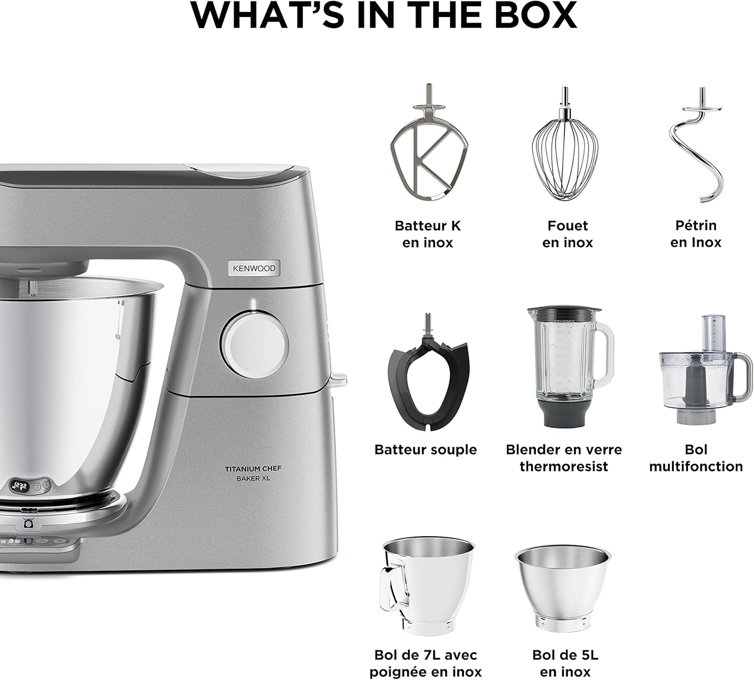 Kenwood Titanium Chef Baker KVC65.001WH, Pastry Robot with Integrated Scales, Including 3-Piece Pastry Set, Spatula & Splash Protection, 1200 W, White