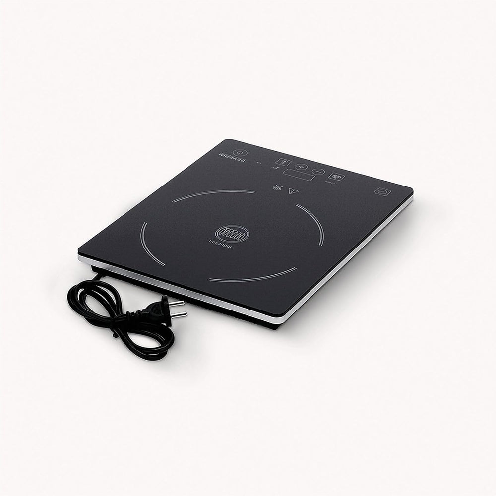 SEVERIN Mini-Four à chaleur tournante 42 L avec pierre à pizza et tournebroche, Four posable 1 800 W design élégant, électrique avec minuteur 120 min, Noir/Inox, TO 2058