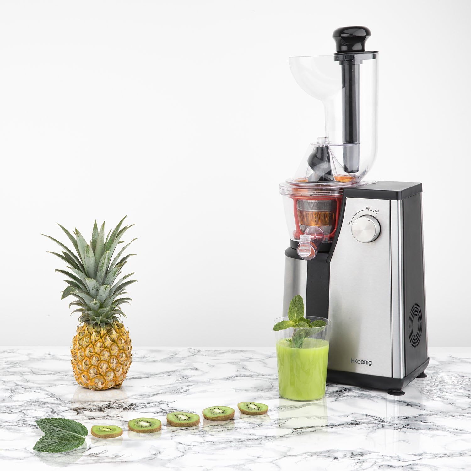 H.Koenig GSX12 Vertical Juice Extractor Stainless Steel Black, Fruit and Vegetable Juice, BPA Free, 82 mm Wide Mouth, Soft Pressure, 1 Litre, 400 W