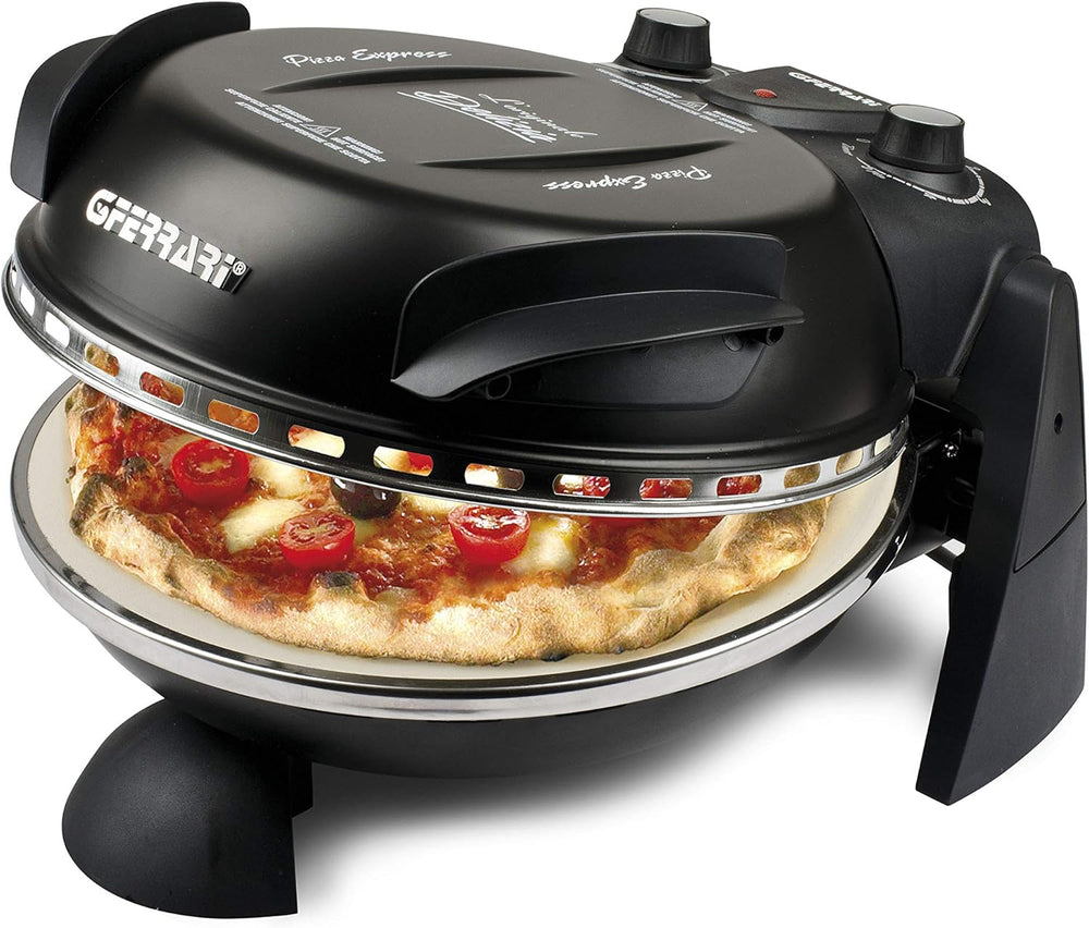 G3 Ferrari G10006 Pizza Express Delizia, 1200 W Pizza Oven, Adjustable Thermostat up to 400°C, Cooks Tasty Pizza in 5 Minutes, Double Resistance, Recipe Book and Spatulas Included - Black
