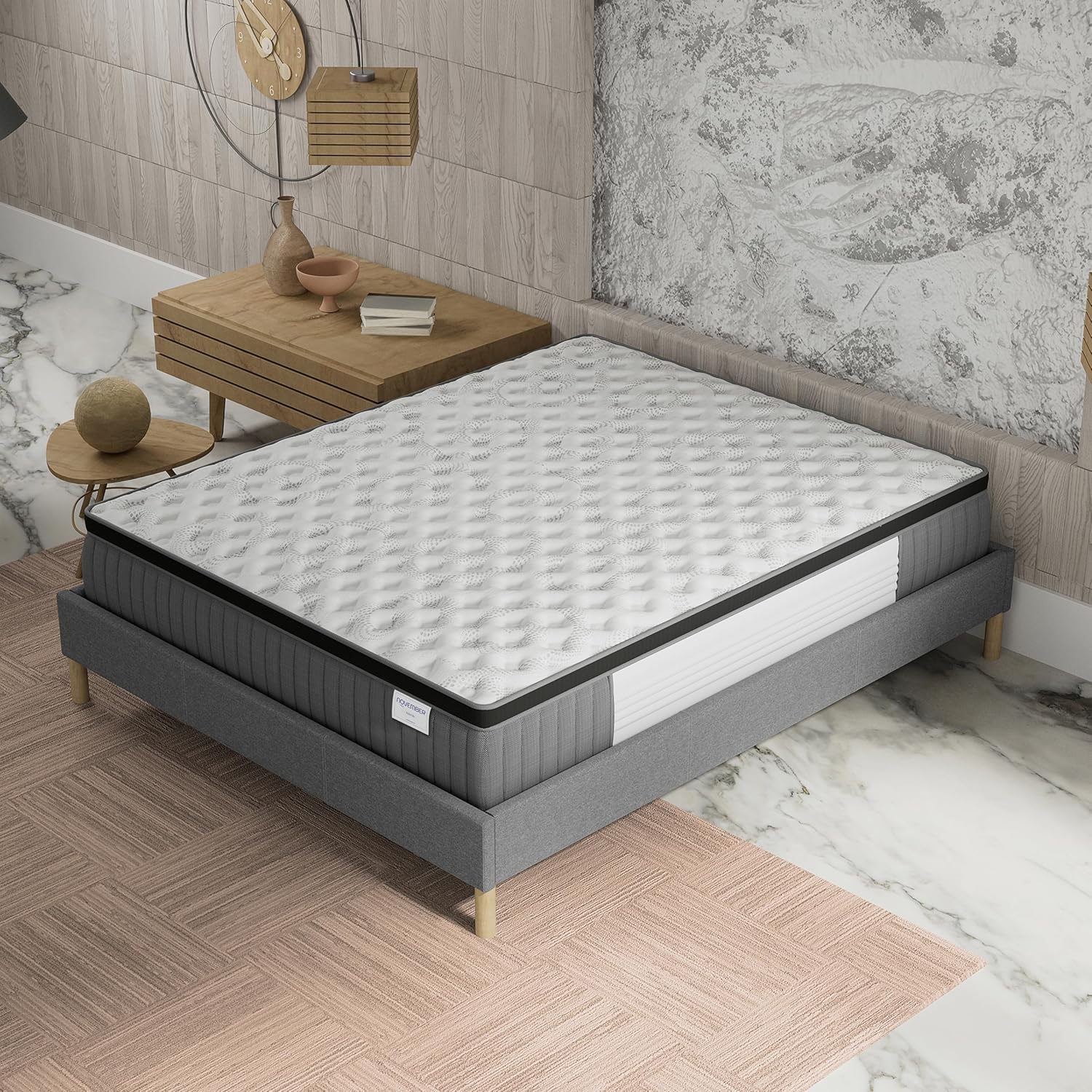 sensoreve November- Matelas Elekctra 140x190cm- Épaisseur 30cm- Hybride: Ressorts ensachés+Mousse Mémoire de Forme - Soutien Tonique & indépendance de Couchage-Label SANITIZED(Anti bactérien/acarien)
