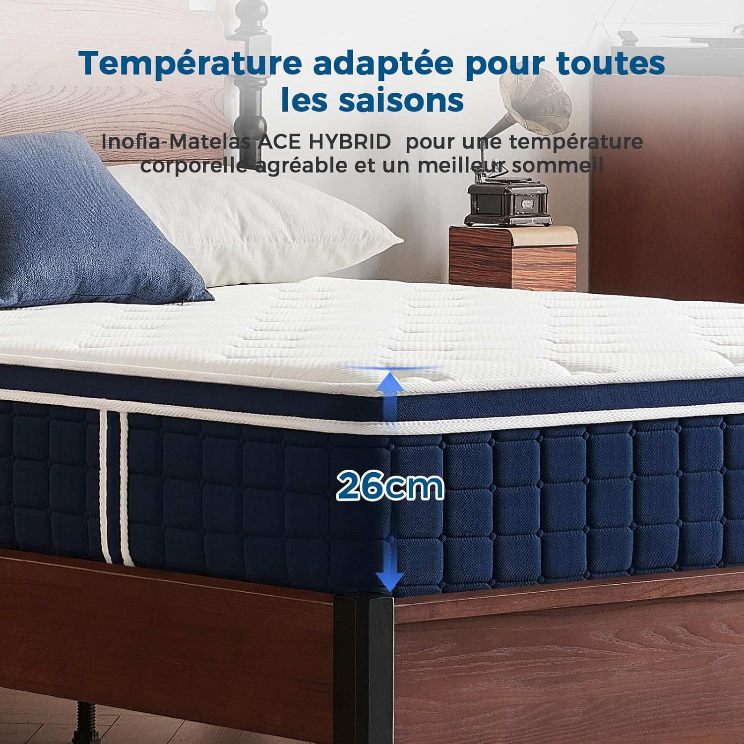 Inofia Ace Hybrid Firm Mattress 140 x 200 cm H4 Firm Mattress with Breathable Memory Foam and Independent Bagged Springs, 7 Ergonomic Zones, Extra Comfort for Adults and Children
