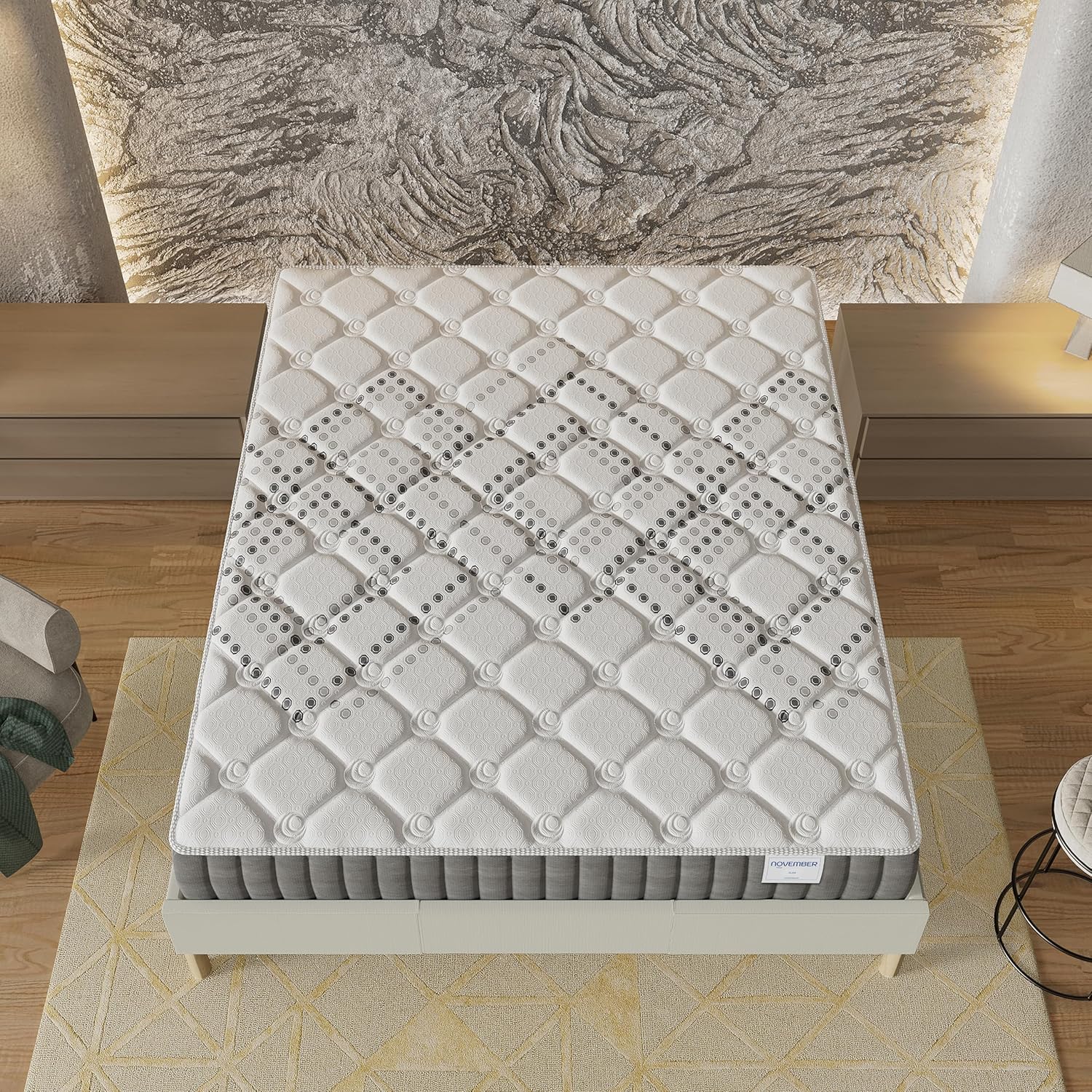 November- Matelas Eliha 120x190cm- Technologie Hybrid: Ressorts ensachés + Mousse HDensité-Épaisseur 20cm- Soutien Tonique & indépendance de Couchage- Label SANITIZED(Anti bactérien/acarien)