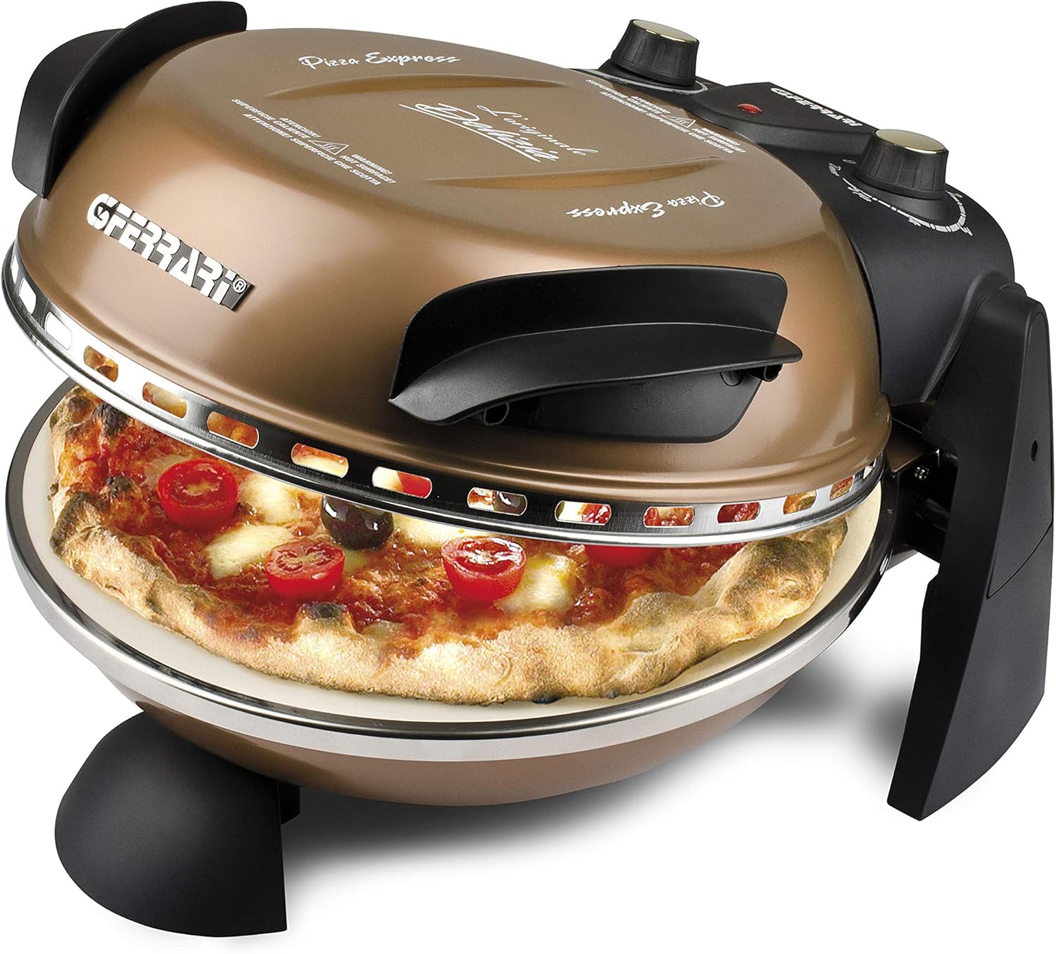 G3 Ferrari G10006 Pizza Express Delizia, 1200 W Pizza Oven, Adjustable Thermostat up to 400°C, Cooks Tasty Pizza in 5 Minutes, Double Resistance, Recipe Book and Spatulas Included - Black