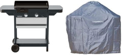Campingaz Plancha EXB Plus, plancha au gaz sur chariot, grill gastronomique avec plaque en acier émaillé et 2 brûleurs, puissance 7500 W, pour des grillades méditerranéennes, Noir