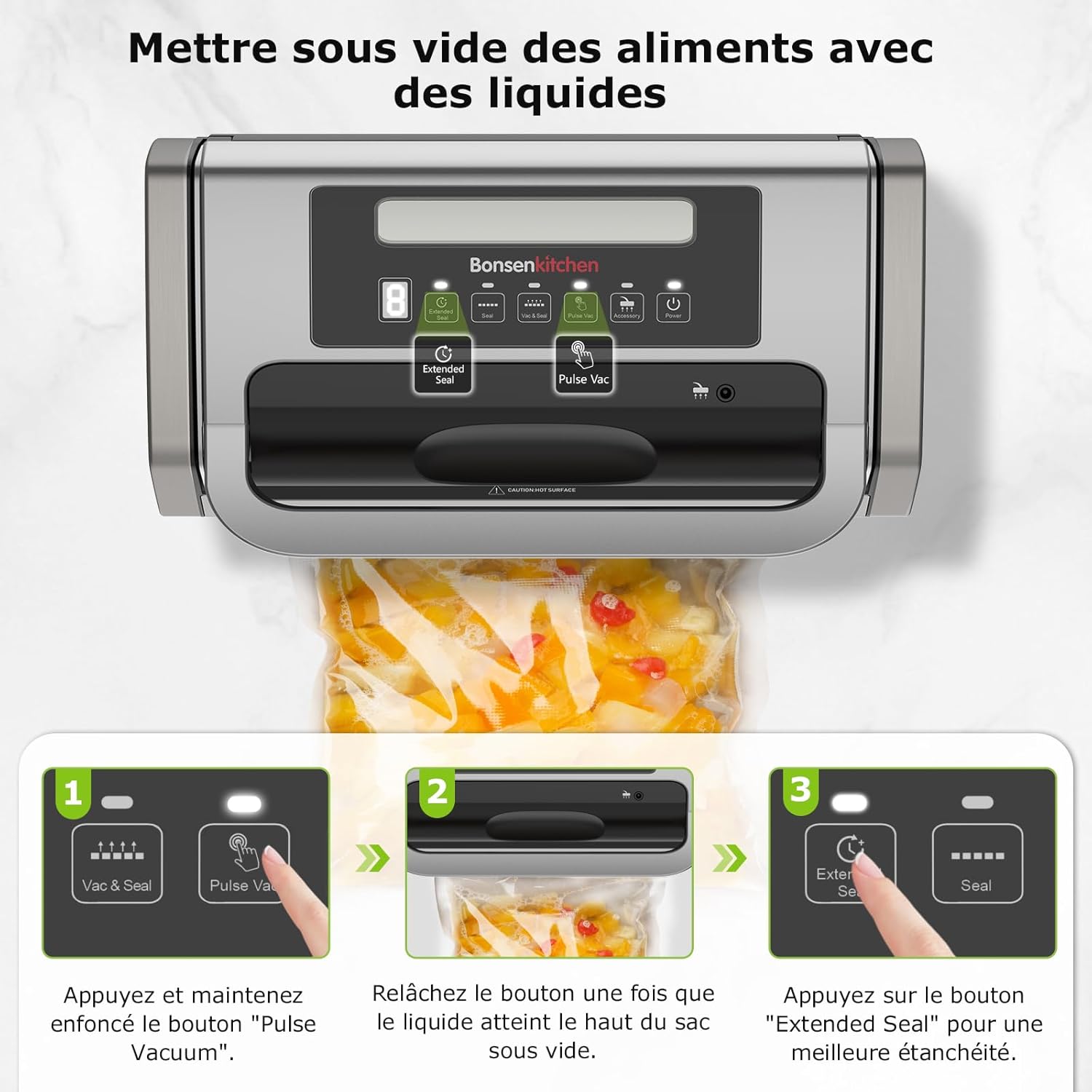 Bonsenkitchen Powerful and Quiet Food Vacuum Sealer with Globefish Technology for Continuous Work, Locked Handle Design, Integrated Cutter, 2 Rolls of Bags Included