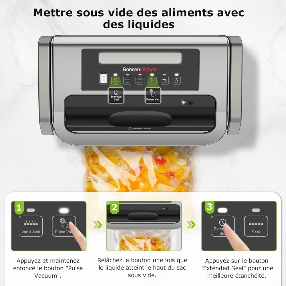 Bonsenkitchen Powerful and Quiet Food Vacuum Sealer with Globefish Technology for Continuous Work, Locked Handle Design, Integrated Cutter, 2 Rolls of Bags Included
