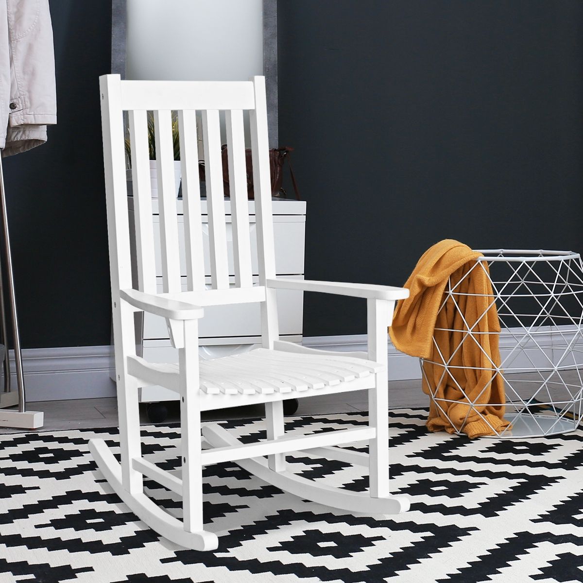 Fauteuil à Bascule en Bois d'Acacia Chaise Berçante pour Jardin Pelouse Balcon Blanc -