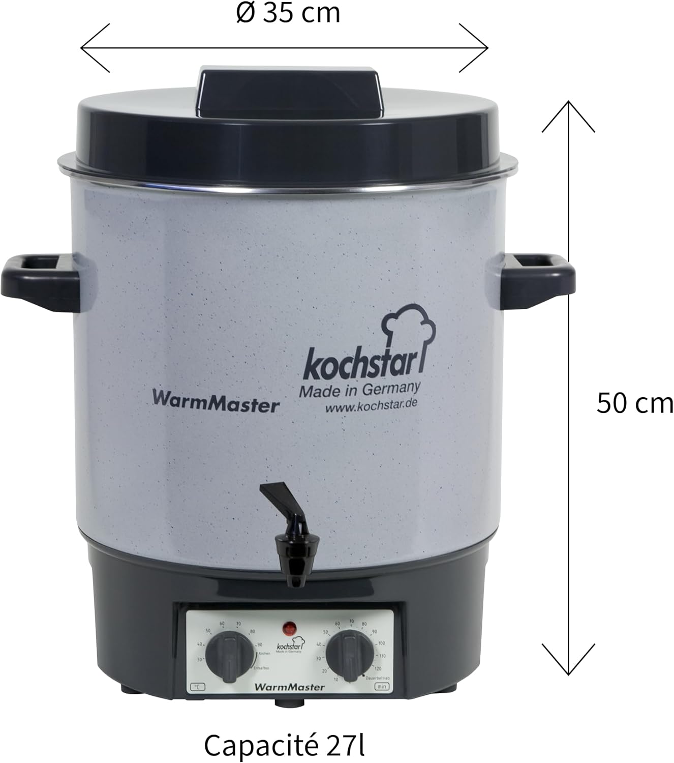 Kochstar K99104035 Electric Sterilizer with Thermostat and Tap 27 Litres 50 x 46.5 x 37 cm Grey