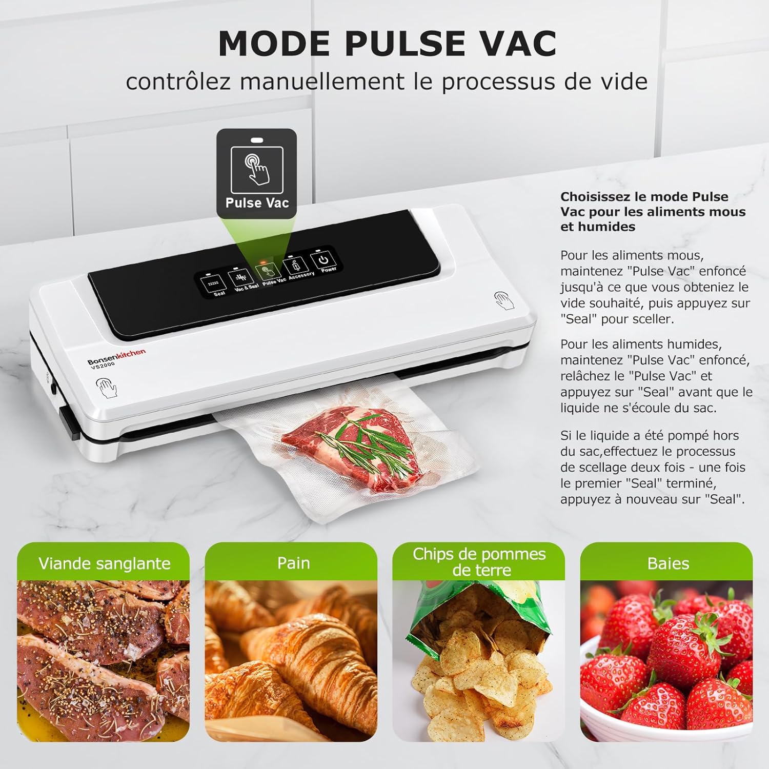 Bonsenkitchen Machine Sous Vide Alimentaire - Appareil de Mise Sous Vide pour La Cuisson Sous Vide et La Conservation des Aliments Frais, Y 40 Compris Les Sacs Sous Vide