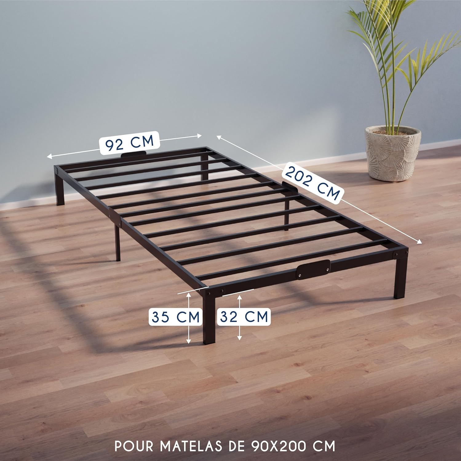 Dreamzie Cadre de Lit 160x200 avec Sommier - Sommier 160x200 avec Pieds - Hauteur de 35 cm - Structure Solide, Assemblage Facile et Espace de Rangement
