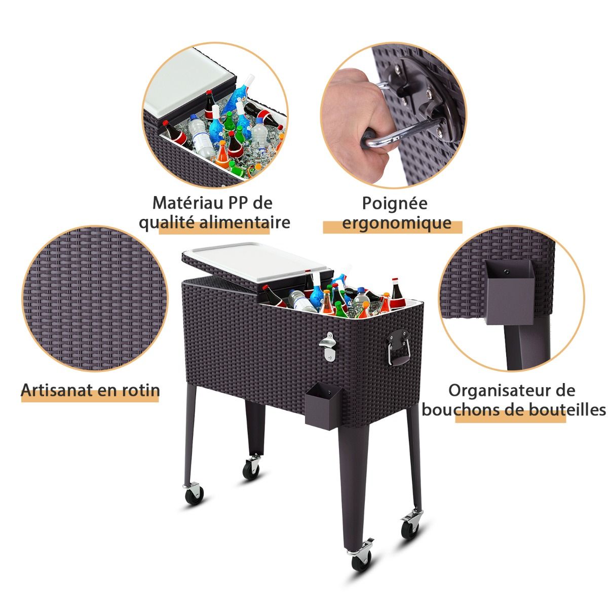 Glacire  Roues Verrouillables 76L Dessert de Glace avec Dcapsuleur et Rceptacle  Capsules en PP de haute alimentaire Garder au Frais 72h 83 x 48 x 87 CM -