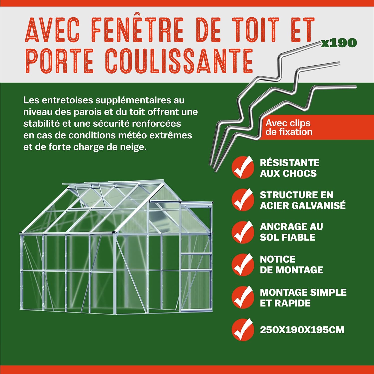 Gardebruk Serre de Jardin en Aluminium 7,63m³ abri extérieur pour Plantes légumes 250x190x195cm avec fenêtres
