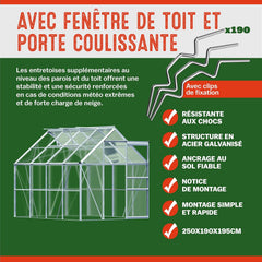 Gardebruk Serre de Jardin en Aluminium 7,63m³ abri extérieur pour Plantes légumes 250x190x195cm avec fenêtres
