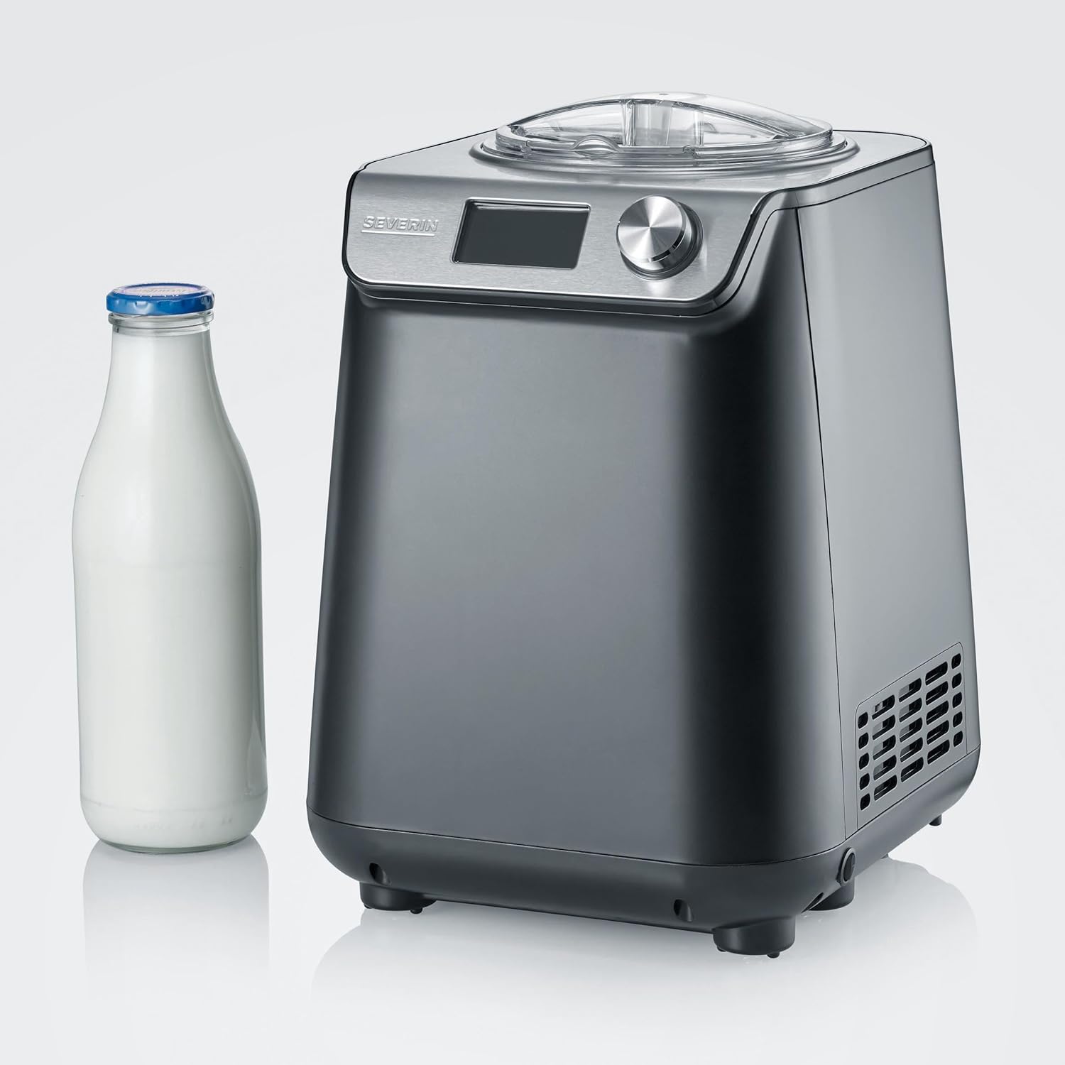 SEVERIN Sorbetière 2-en-1 Compacte 135 W, Sorbetière électrique et yaourtière d'une capacité 1,2 L, Machine à glace avec livre de recettes, noir, EZ 7407