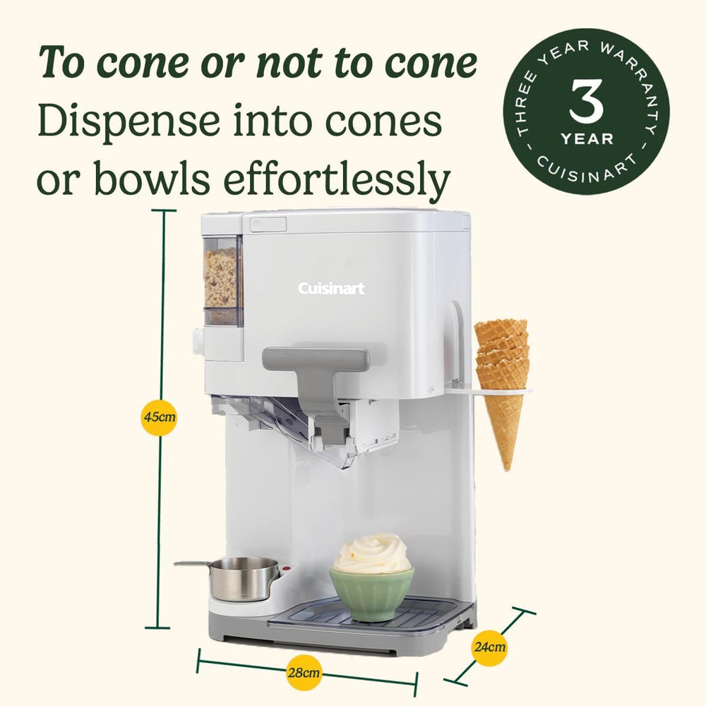 Cuisinart Sorbetière | machine à crème glacée, yaourt glacé, gelato, sorbet, sans produits laitiers | Distributeur de garniture | facile à utiliser | 1.42L fait 6 portions | Prêt en 20mins | ICE48U