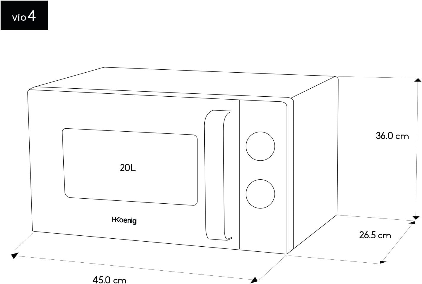 H.Koenig Micro-Ondes Four Grill 2 en 1 VIO9, 25L, Plateau tournant 27cm, 10 modes de cuisson jusqu’à 1000W, Décongélation, Cuisson combinée, écran LCD [Classe énergétique A+]