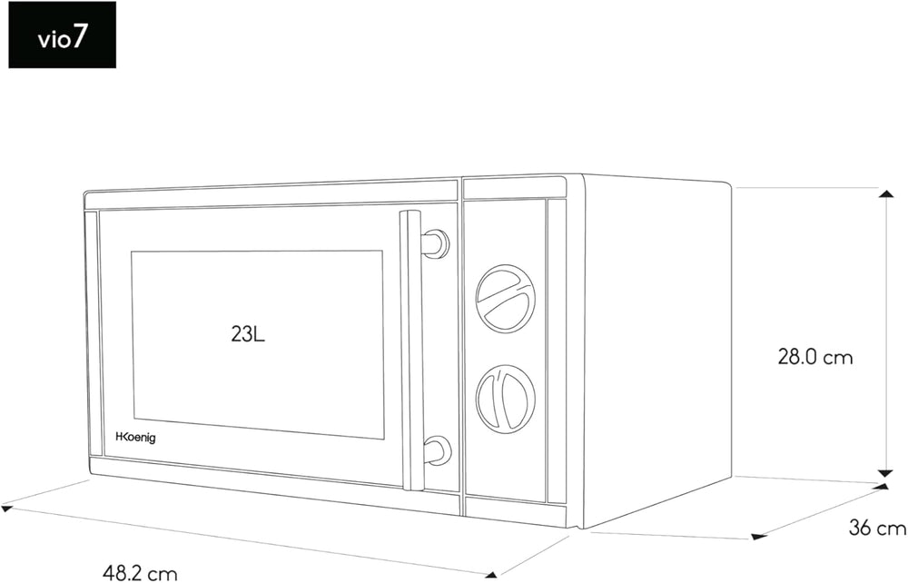H.Koenig Microwave Oven Grill 2 in 1 VIO9, 25L, 27cm Turntable, 10 Cooking Modes up to 1000W, Defrosting, Combined Cooking, LCD Display [Energy Class A+]