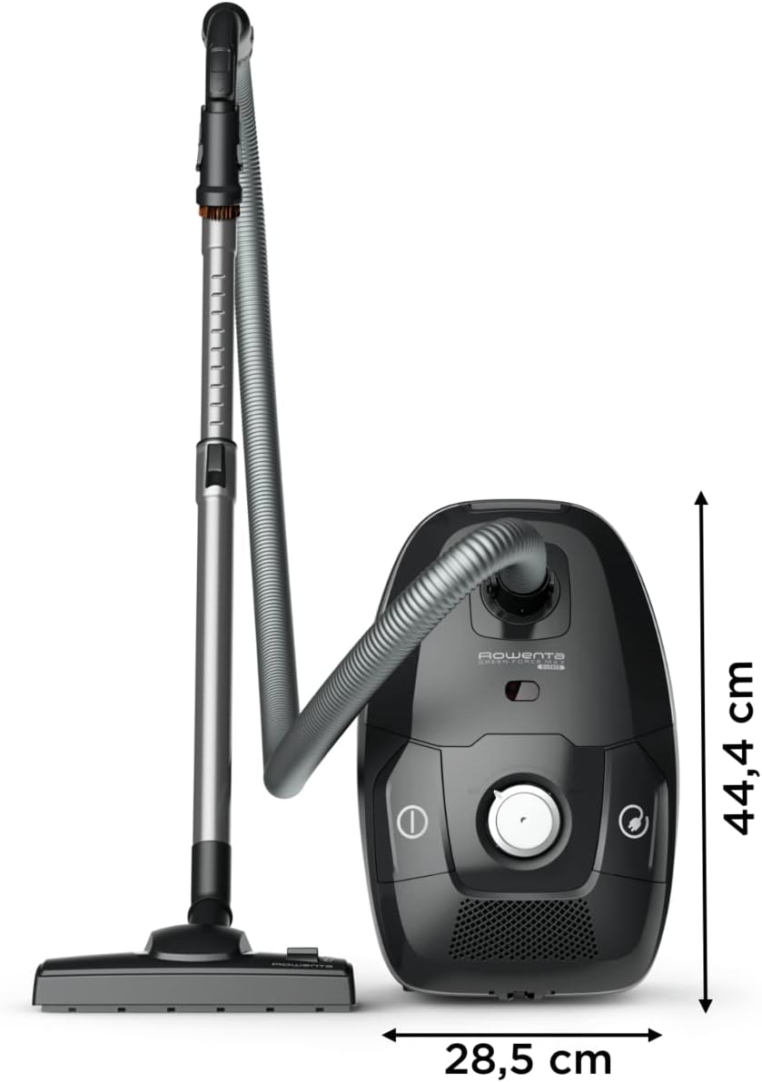 Rowenta Green Force Max Silence Vacuum Cleaner with Bag, 900 W Max, High Filtration, Quiet, Eco-Responsible, Made in France, Black/Aluminium RO6136EA