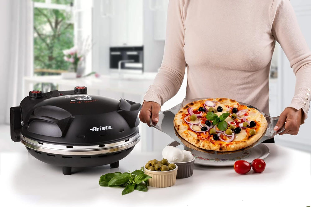 Ariete Pizza Oven 918, Pizza 4 Minutes, 5 Cooking Levels, Refractory Plate for Heating, Wooden Blades Included, Maximum Temperature 400°C, 1200W, White