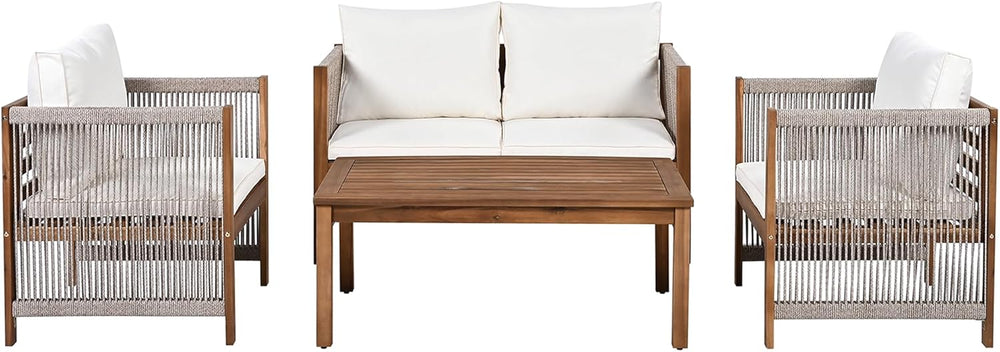 Zepneiy Salon de Jardin, Salon de Jardin 4 Personnes, avec canapé, Table Basse et Coussins, Housse en Tissu déhoussable et Lavable, Noir (Coussins d'assise Inclus)