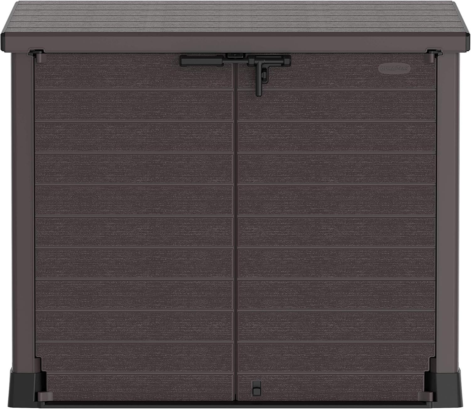 Duramax StoreAway 1200L Plastic Garden Shed/ Flat Lid, Outdoor Storage Shed, Wheelie Bin Hideaways, Wheelie bin box, Durable Construction, Ideal for Bikes, BBQs & 2x 240L Bins, 145x85x125 cm, Brown