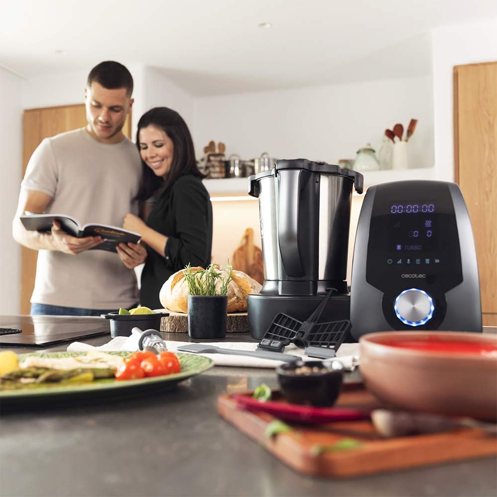 Cecotec Robot de Cuisine Mambo Black. 23 Fonctions, 10 Niveaux de Température, 1700W, 2,5 kg de Pâte, Cruche de 3,3L, 10 Vitesses, Minuterie, Température Réglable de 37 °C à 120 °C