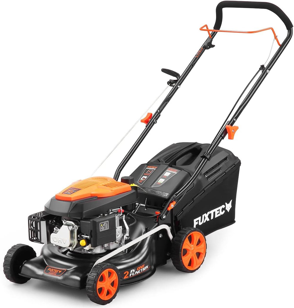 FUXTEC Tondeuse thermique pousse FX-RM4646ECO - Tres bon rapport qualit-prix - Easy Clean 3en1 largeur de coupe 46cm - bac de ramassage 50L
