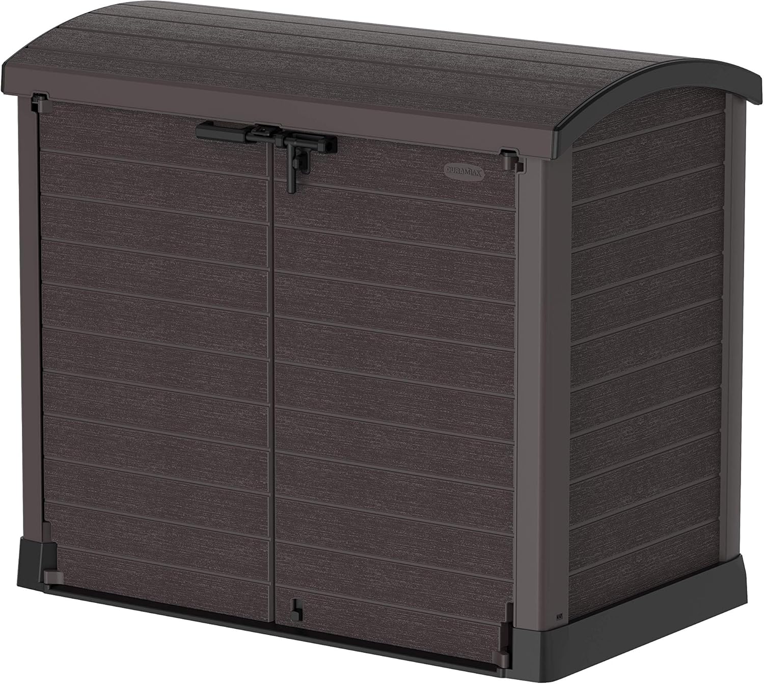 Duramax StoreAway 1200L Plastic Garden Shed/ Flat Lid, Outdoor Storage Shed, Wheelie Bin Hideaways, Wheelie bin box, Durable Construction, Ideal for Bikes, BBQs & 2x 240L Bins, 145x85x125 cm, Brown