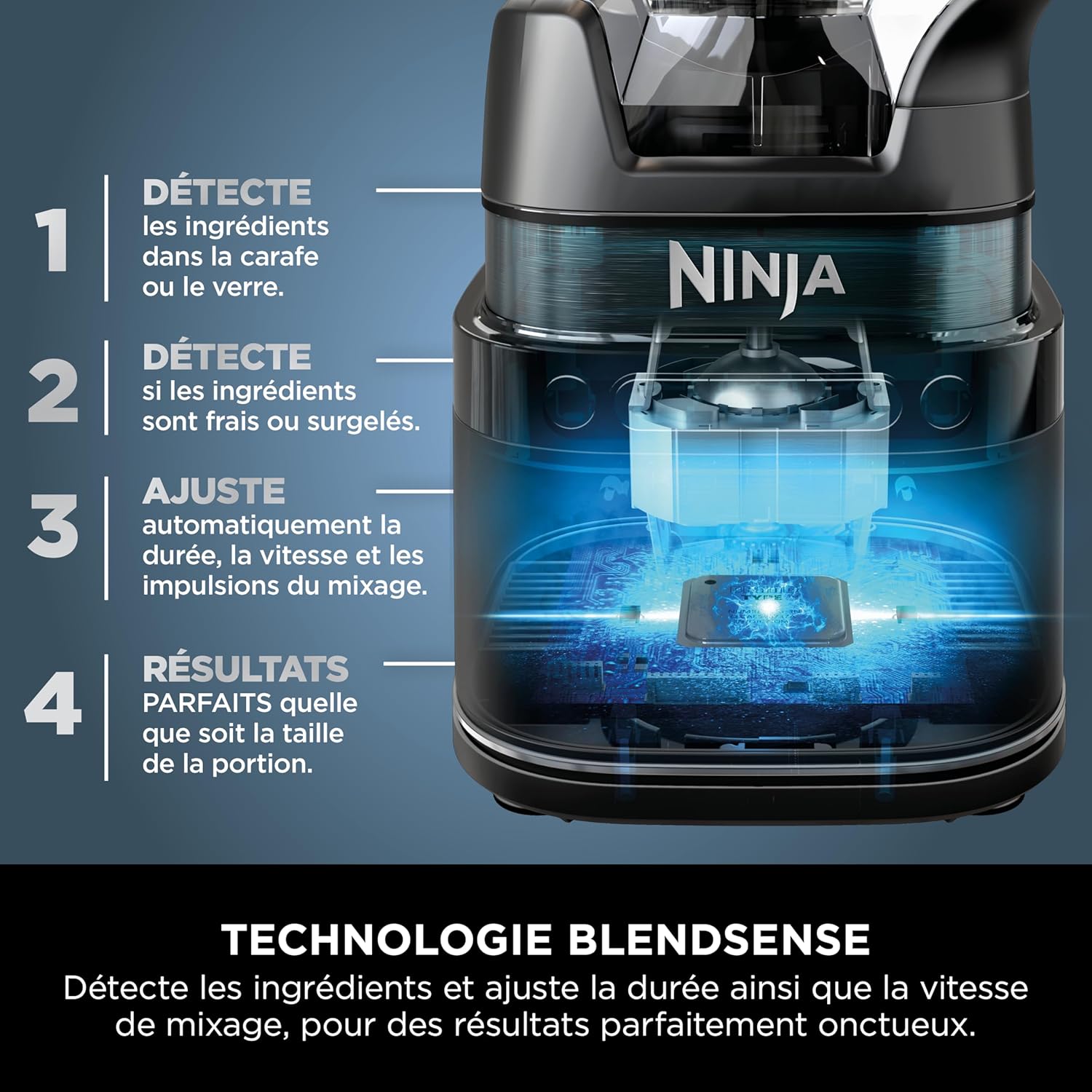 Ninja Detect Power Blender Processor Pro 3-en-1, mixeur 1200W, bol à mélanger, lame malaxeur, gobelet individuel, récipient, pétrir, mixer, hacher et mélanger, noir, TB401EU