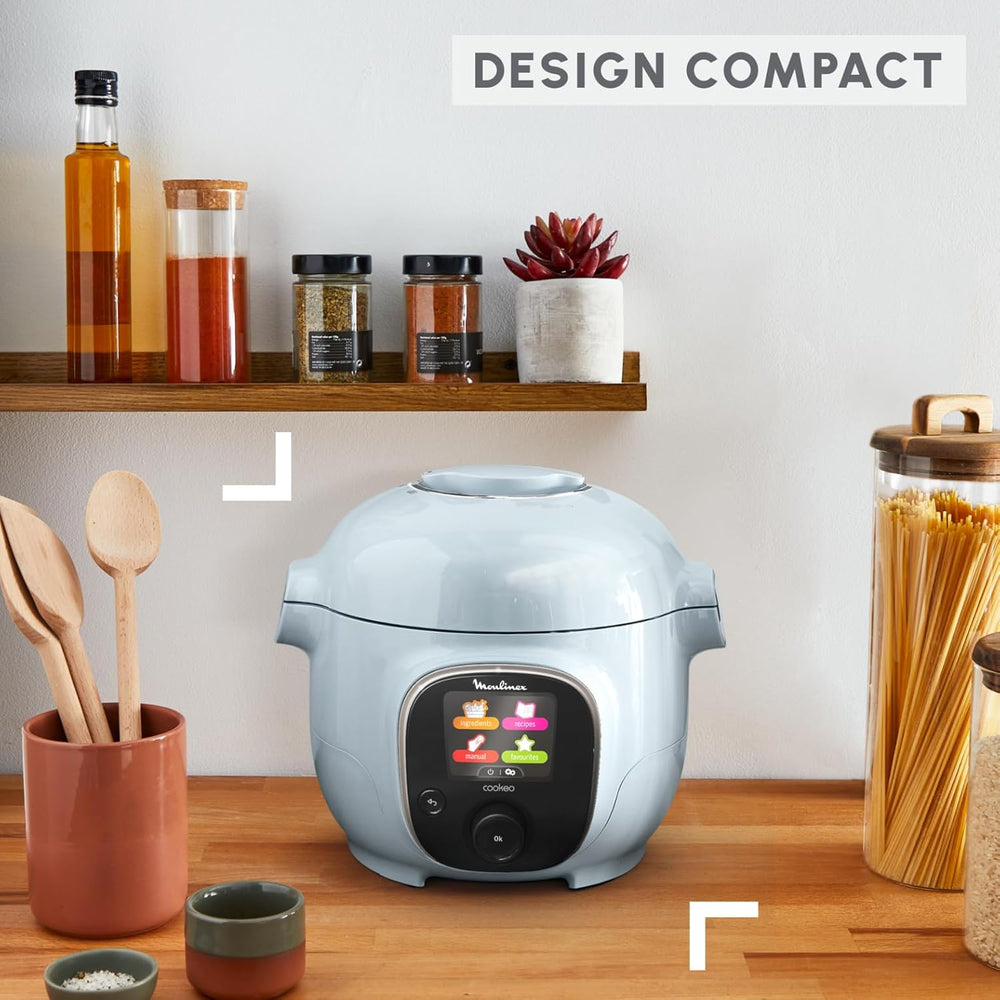 Moulinex Cookeo Mini Smart High Pressure Multicooker, 3L, 2 People, 150 Built-in Recipes, Unattended Cooking, Step-by-Step Guide, Compact, Moulinex App CE880410