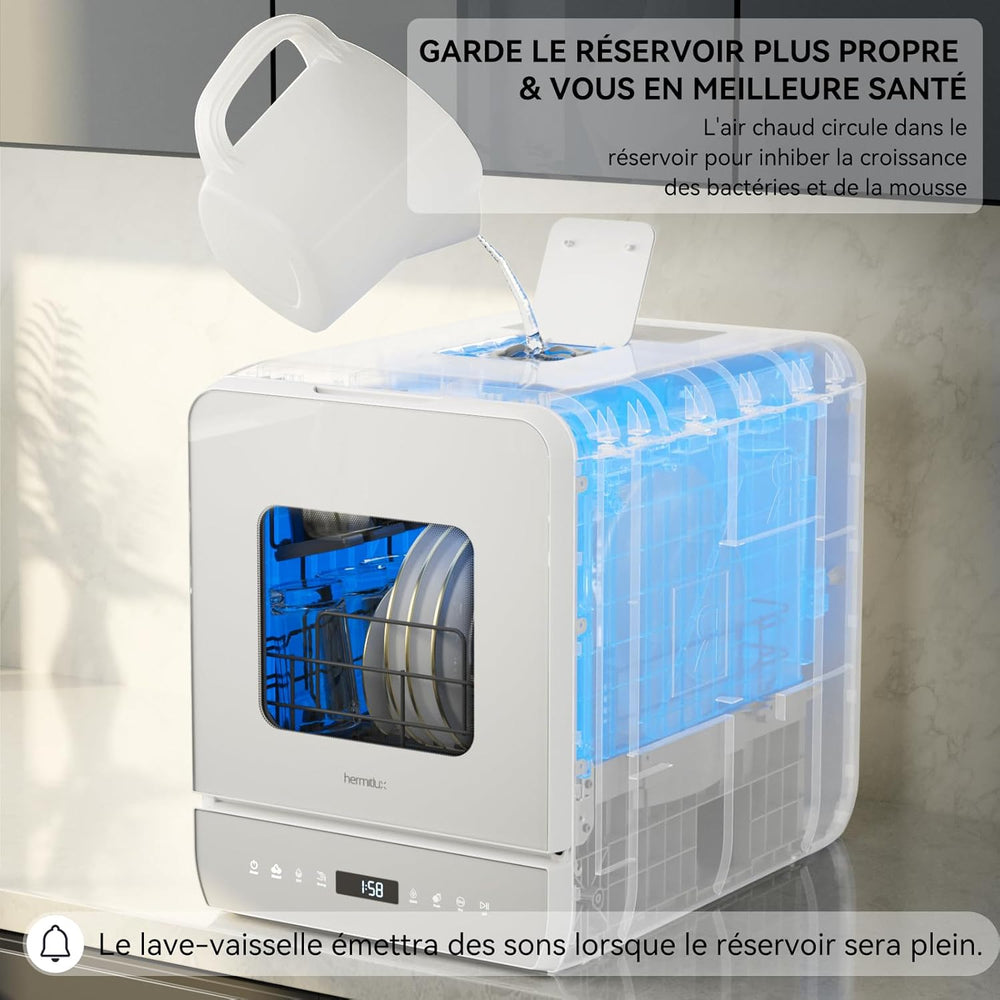 Hermitlux Mini lave-vaisselle de table, 6+1 Programmes de lavage, 5 Couverts et réservoir d'eau de 5L
