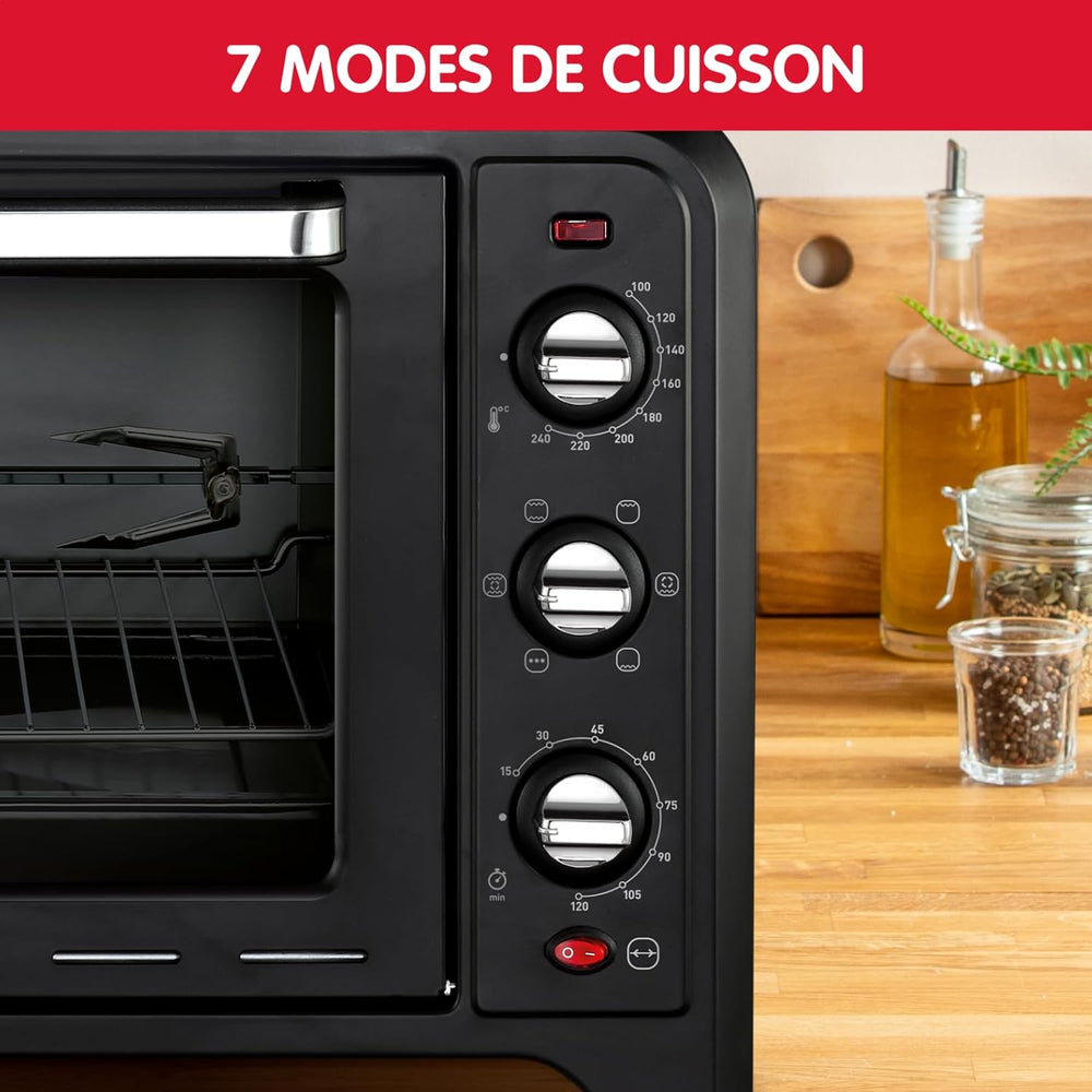 Moulinex Four électrique 39 L, 7 modes de cuisson, Chaleur tournante, Thermostat réglable jusqu’à 240° C, Tournebroche, Minuteur 120 min, Grille réversible, Optimo noir OX485810