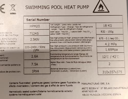 HPM40 HPM40-Mini Pompe à Chaleur pour Piscine Hors Sol jusqu'à 40 m3,Noir -