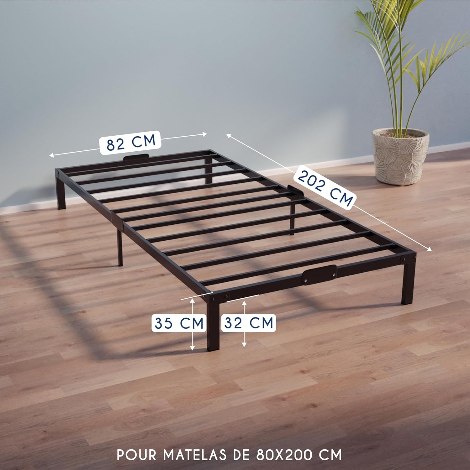 Dreamzie Cadre de Lit 160x200 avec Sommier - Sommier 160x200 avec Pieds - Hauteur de 35 cm - Structure Solide, Assemblage Facile et Espace de Rangement