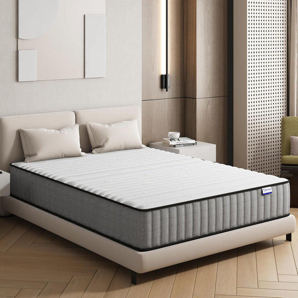 Matoresu Matelas 140x200 Hauteur 25cm, Matelas Hybride à Ressorts Ensachés Indépendant en Mousse à Mémoire de Forme, Tissu Doux pour La Peau&Soutien Confortable, Matelas 2 Personnes Moyenne Ferme