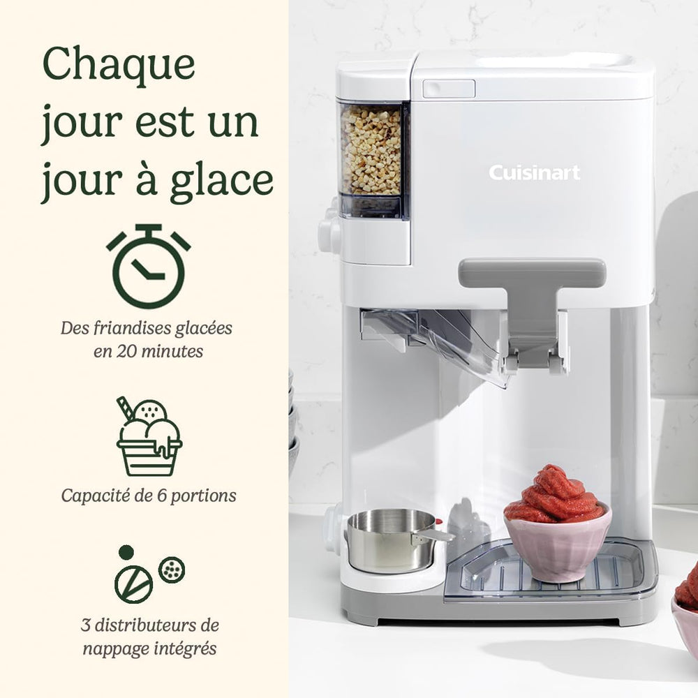 Cuisinart Sorbetière | machine à crème glacée, yaourt glacé, gelato, sorbet, sans produits laitiers | Distributeur de garniture | facile à utiliser | 1.42L fait 6 portions | Prêt en 20mins | ICE48U