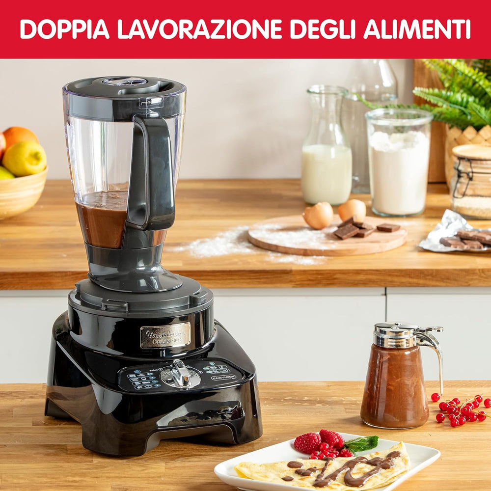 Moulinex Robot multifonction, 1000 W, 28 fonctions, Bol 3 L, Blender 2 L, Hachoir, Disques pour râper et émincer, Lames inox titanium, Robot cuisine, DoubleForce FP821811