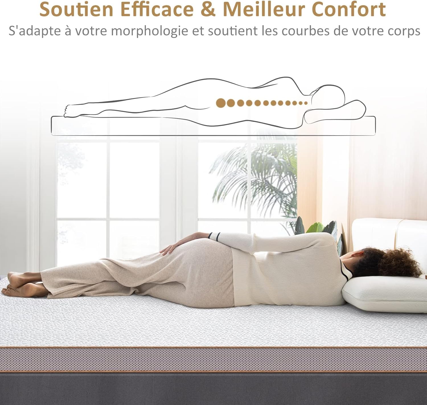 BedStory [Nouvelle Technologie] Surmatelas 160 x 200 à Mémoire de Forme de 7.5CM, Surmatelas de Haute Densité avec Gel Plus Respirant, Housse Amoivible et Lavable