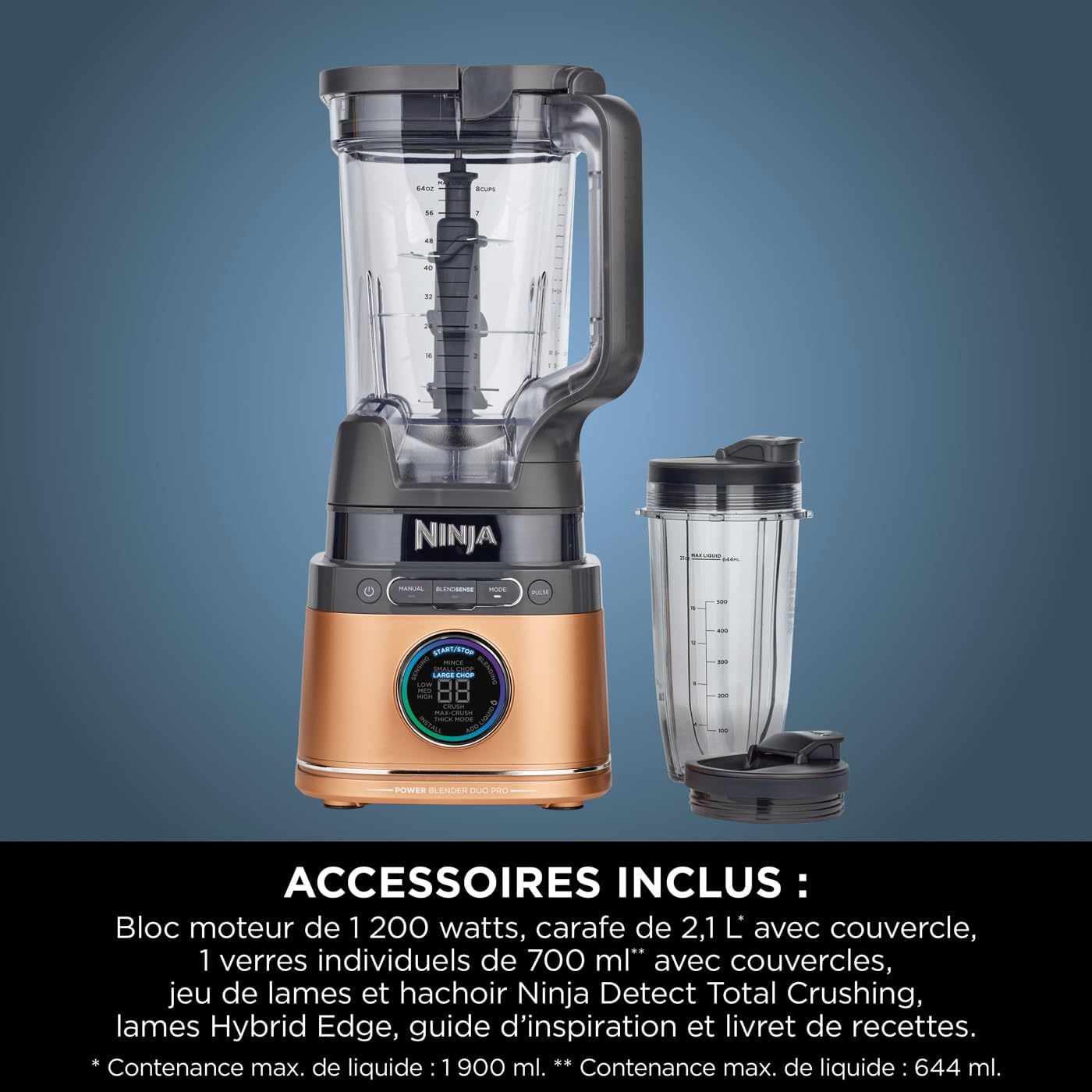 Ninja Detect Power Blender Processor Pro 3-in-1, Blender 1200W, Mixing Bowl, Blender Blade, Individual Cup, Container, Knead, Blender, Chopping & Mixing, Black, TB401EU