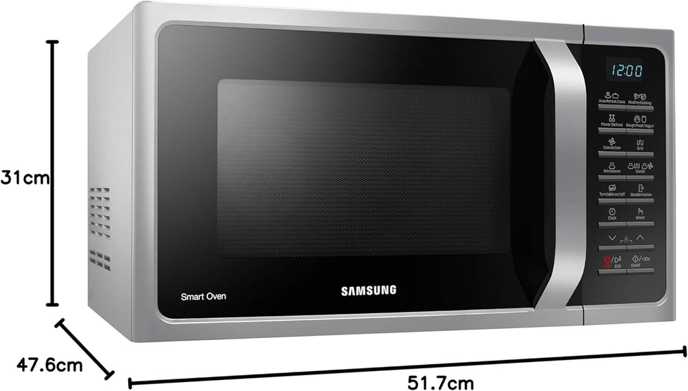 Samsung MC28H5015CS Micro-ondes Combiné, SmartOven, 900 W, Grill 1500 W, 28 L, 51,7 x 31 x 47,6 cm, Argent