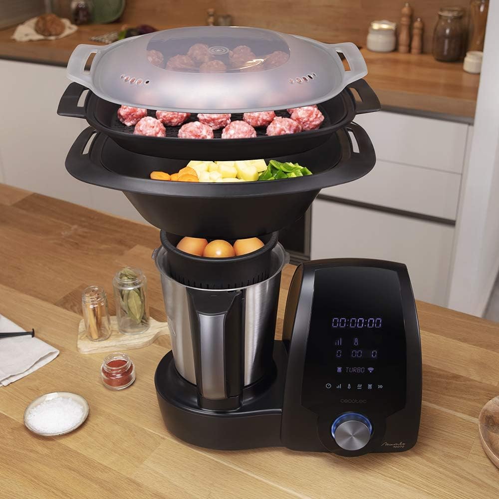 Cecotec Robot de Cuisine Mambo Black. 23 Fonctions, 10 Niveaux de Température, 1700W, 2,5 kg de Pâte, Cruche de 3,3L, 10 Vitesses, Minuterie, Température Réglable de 37 °C à 120 °C