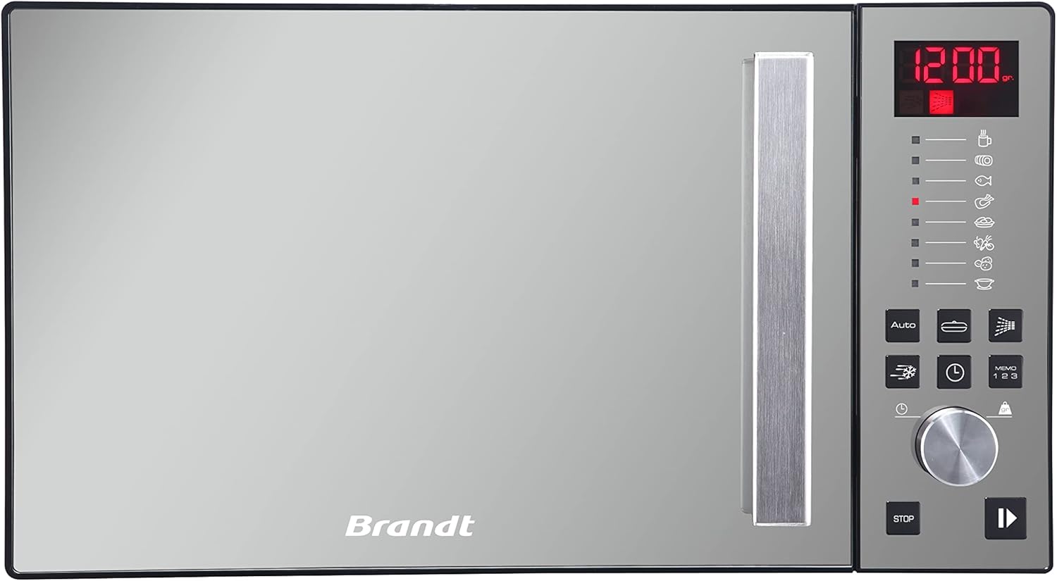BRANDT - SE2616W - Micro-ondes Solo Electronique 26L – 900W – Autoprogramme 8 positions – 3 mémoires – Programme Speed Defrost – Façade miroir – Cavité énamelite – Blanc