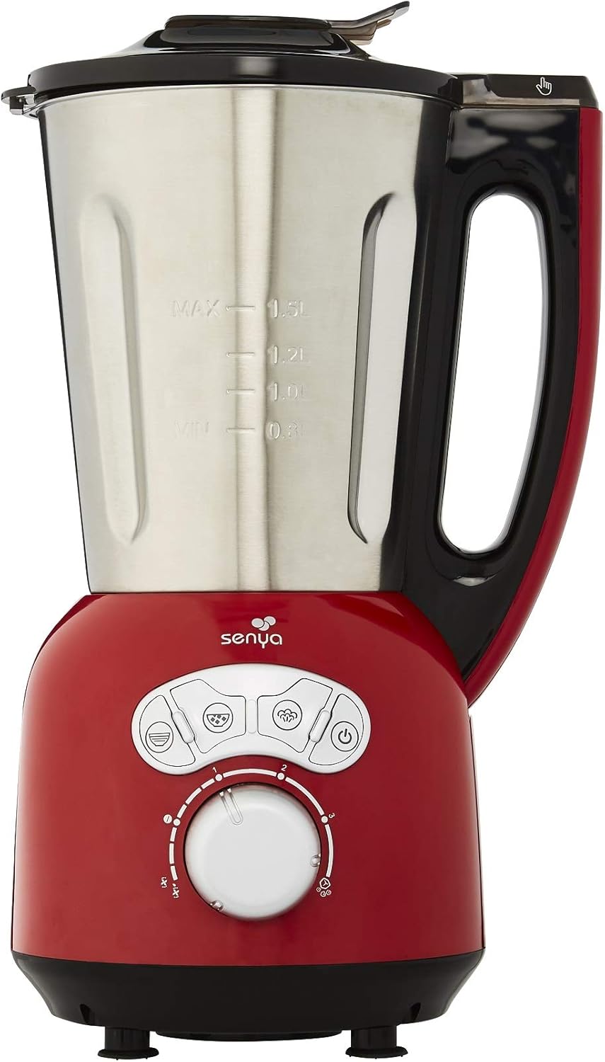 Senya SYCP-HB008R Cook & Ice V3 Red Stainless Steel Heated Blender, Soup Blender/Milled Soup, Steaming, Crushed Ice Smoothies, 1, 5L, 1400W, SYCP-HB008R