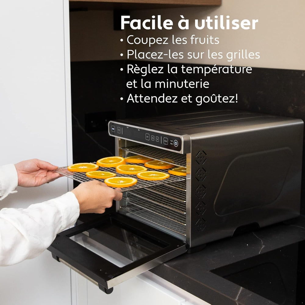 Vita5 Nobel Pro6 Deshydrateur Alimentaire avec 6 Plateaux en Inox - Déshydrateur avec Minuterie 24h et Température 35-75 °C - Deshydrateur Viande, Fruits, Champignons - 650W Déshydrateur Alimentaire