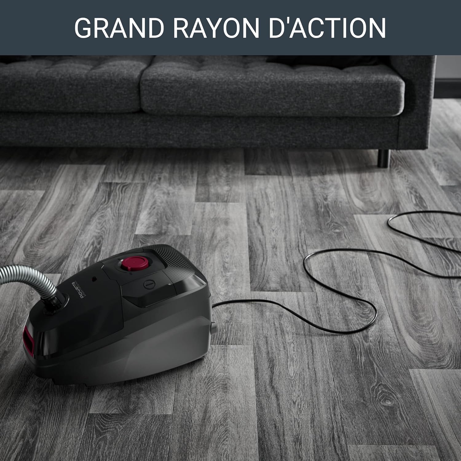 Rowenta Green Force Max Silence Vacuum Cleaner with Bag, 900 W Max, High Filtration, Quiet, Eco-Responsible, Made in France, Black/Aluminium RO6136EA