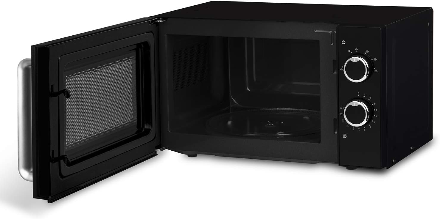 H.Koenig Four à Micro-ondes Compact Digital 20L VIO2, 700W, Plateau tournant 24,5cm, Multifonction Programmable 6 niveaux de chauffe, Décongélation et Express, Minuterie 60min, Effet mirroir noir