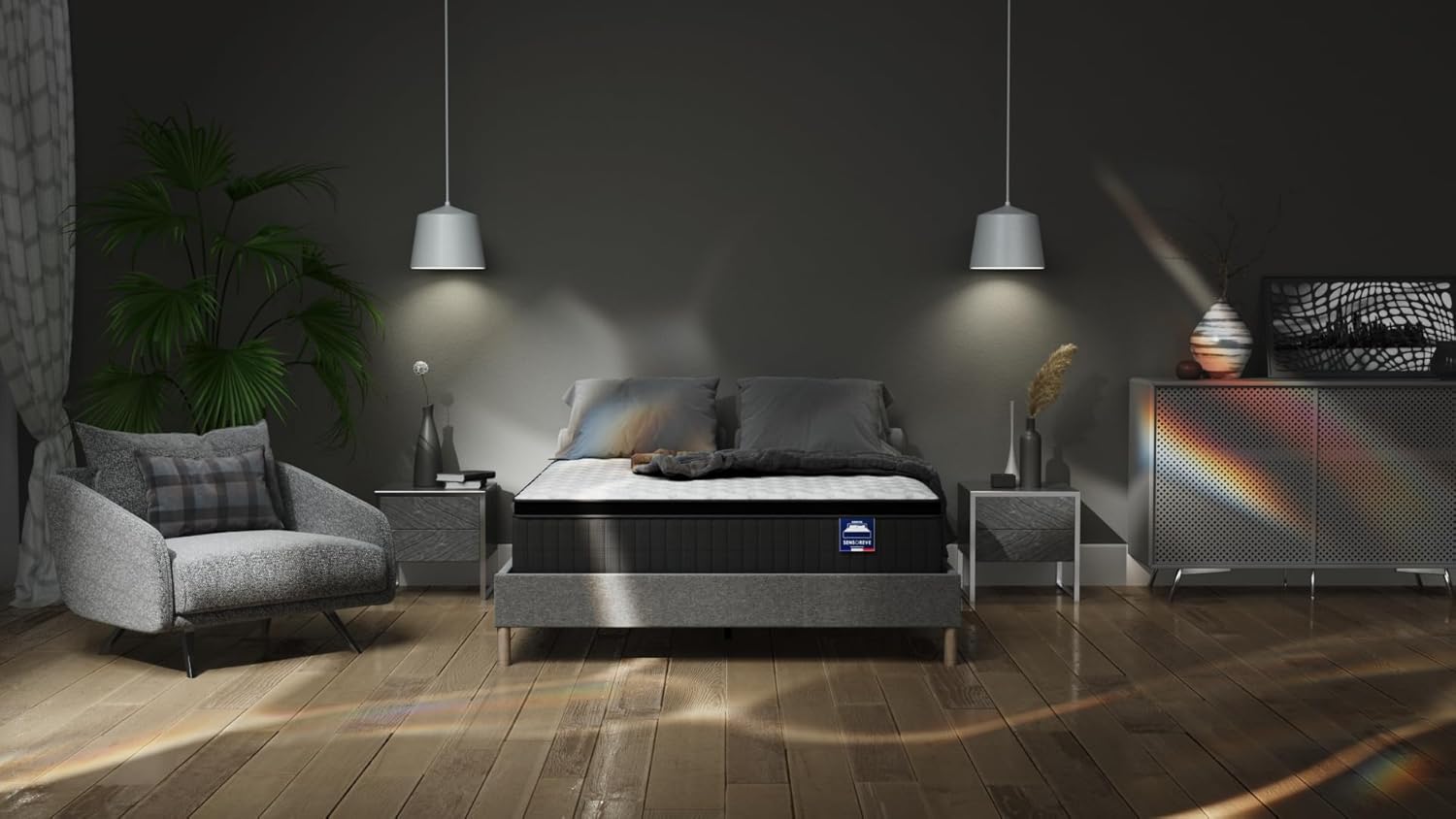 sensoreve November- Matelas Elekctra 140x190cm- Épaisseur 30cm- Hybride: Ressorts ensachés+Mousse Mémoire de Forme - Soutien Tonique & indépendance de Couchage-Label SANITIZED(Anti bactérien/acarien)